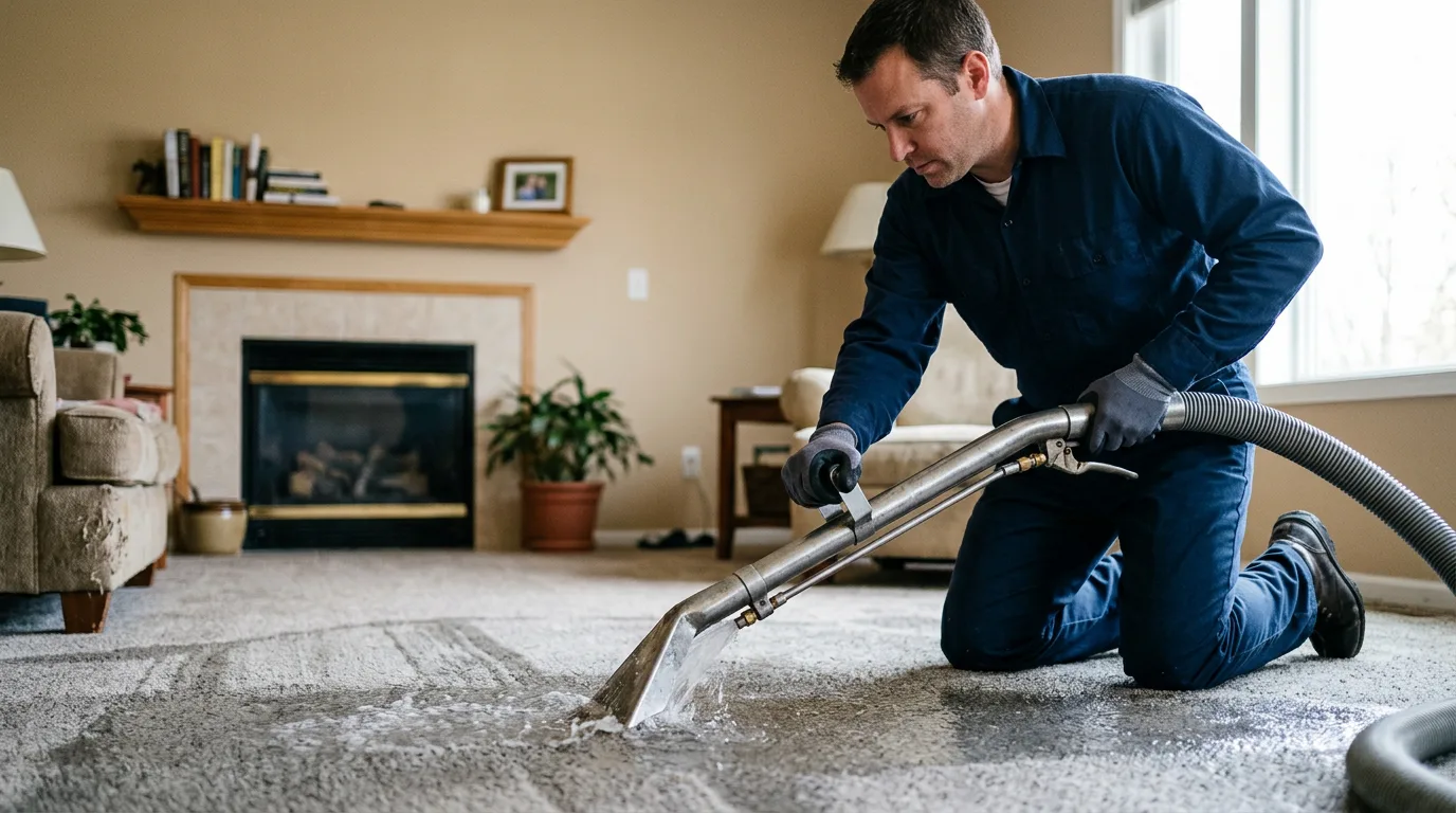 Water damage restoration technician working near Raritan, IL